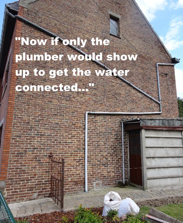 "Now if only the plumber would show up to get the water connected..." cover
